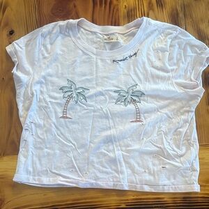 Hollister Baby Pink Crop Top with Palm Tree Embroidery